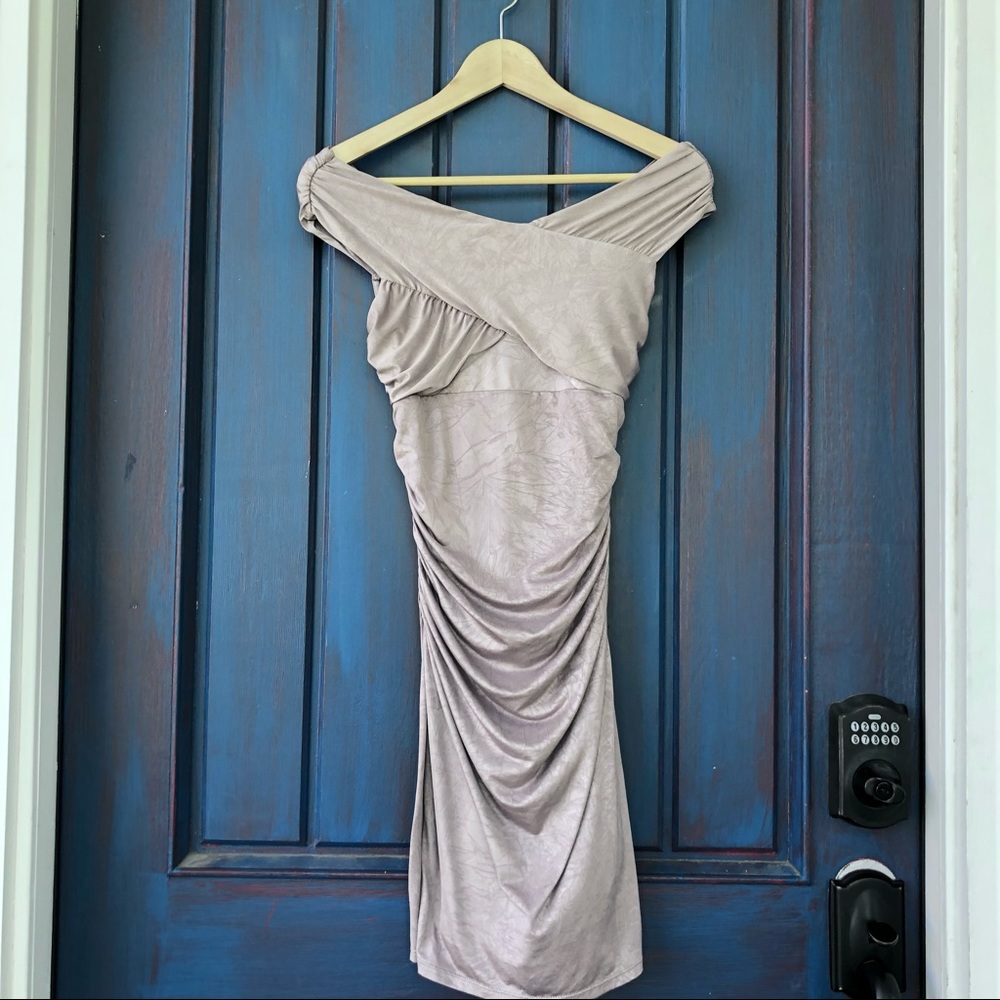 Guess Bodycon Ruched Sides Off the Shoulder Dress